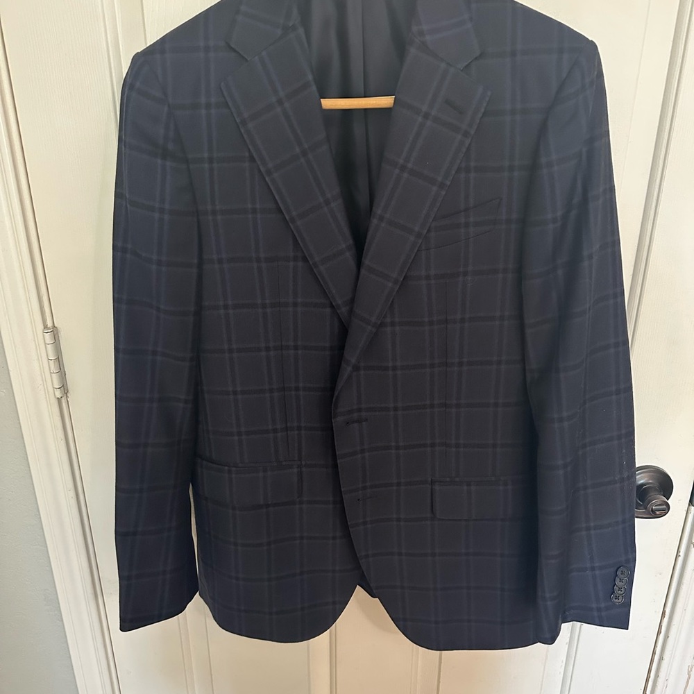 Men's Spier & Mackay 40r Navy Plaid Blazer Sport Coat